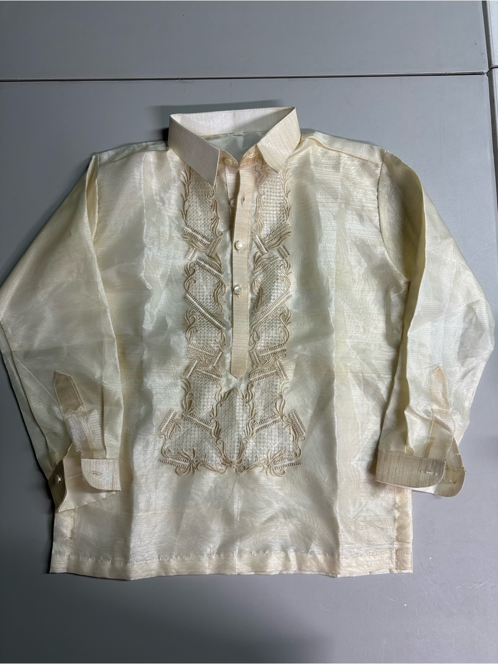 Boys Barong Tagalog Embroidered Long Sleeve Shirt